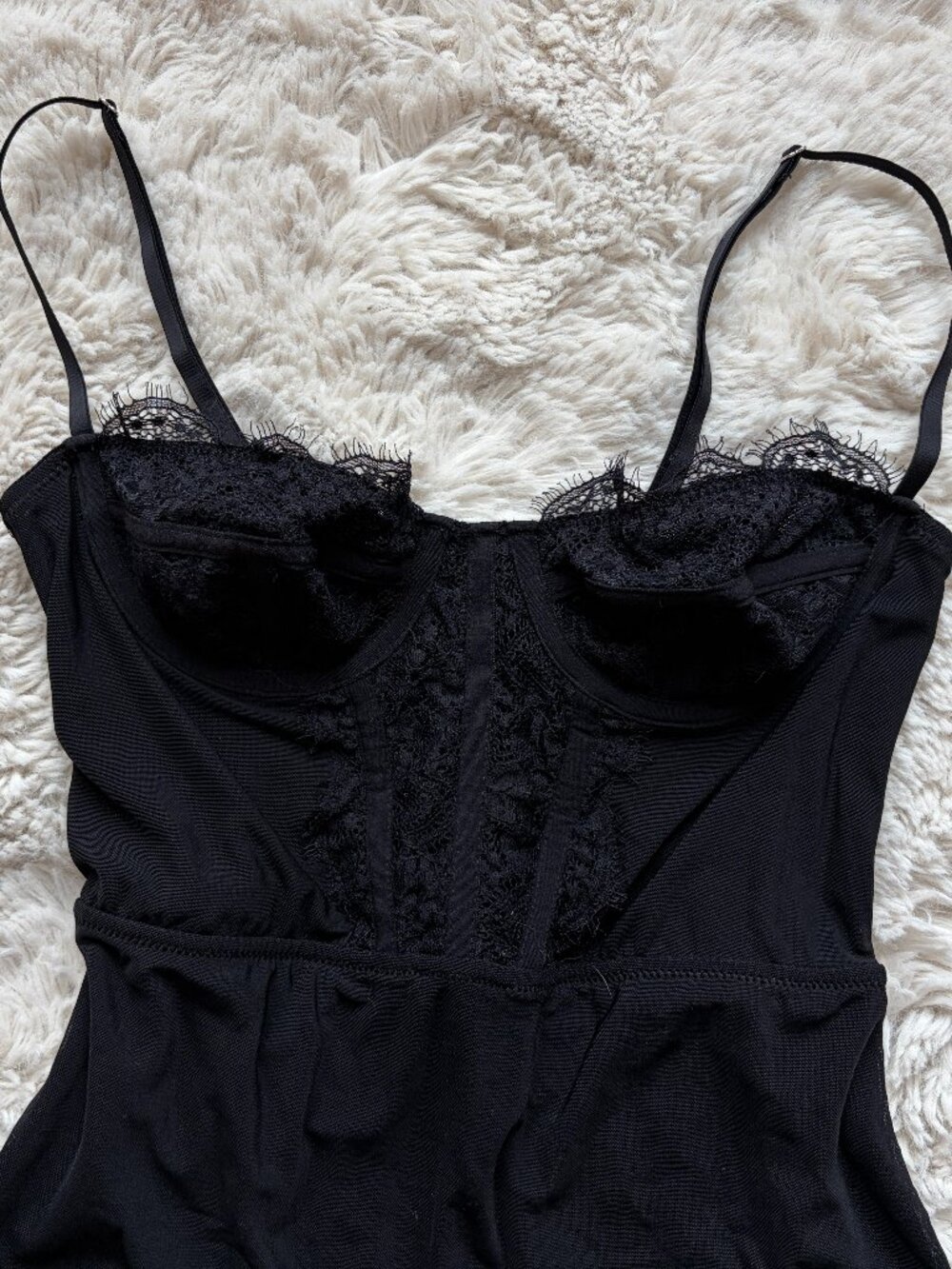 Urban Outfitters Black Lace Trim Corset Slip Mini Dress Small - Picture 2 of 4